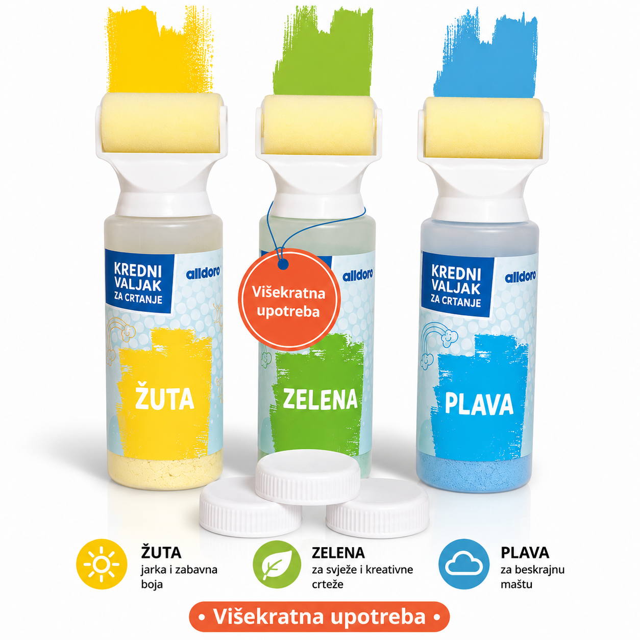 Kredni valjci za crtanje po asfaltu, set od 3 komada